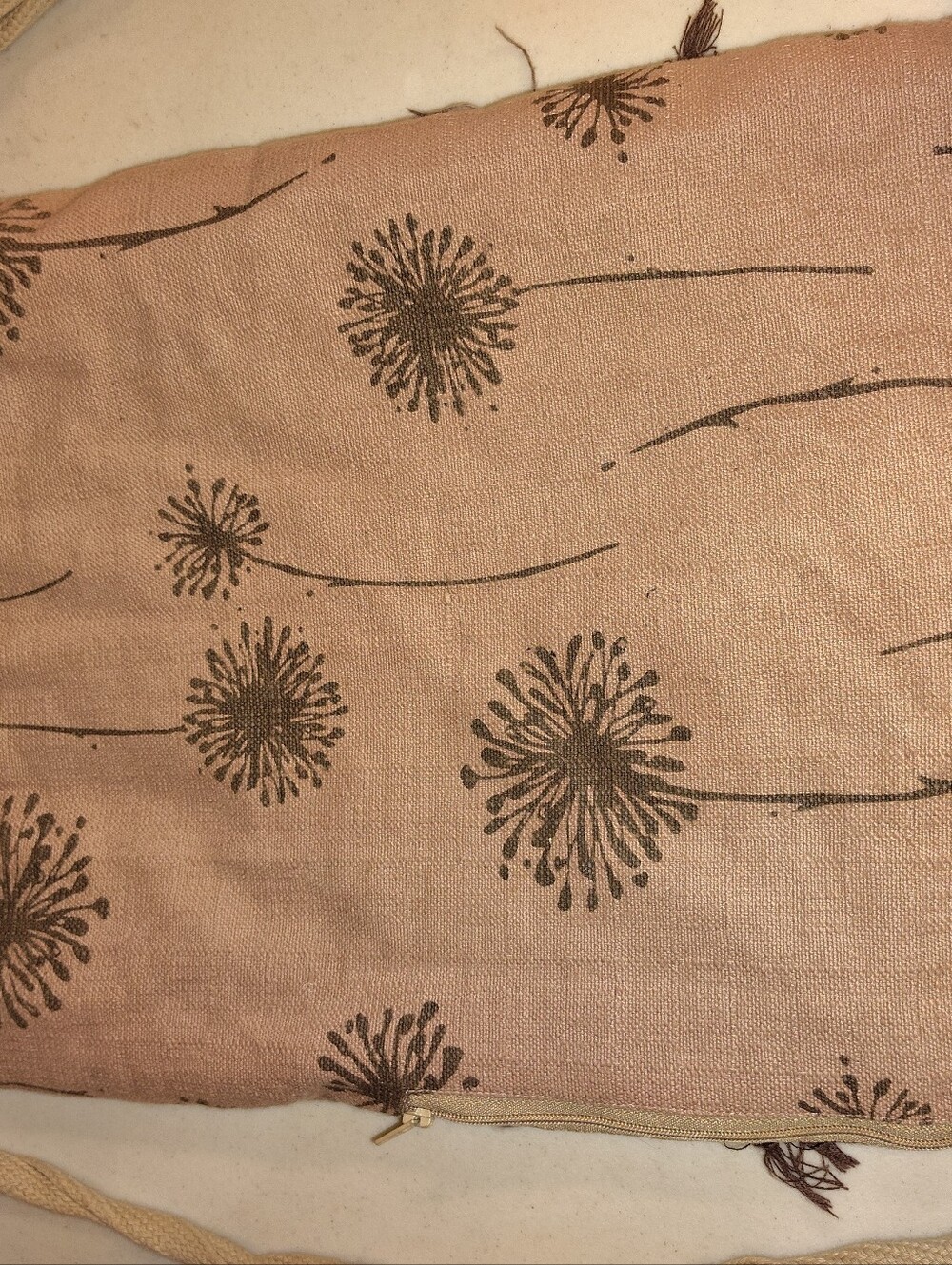 VO-HO Boho Dandelion Drawstring Backpack – Mauve & Chocolate Cotton Linen Cinch - Picture 8 of 14